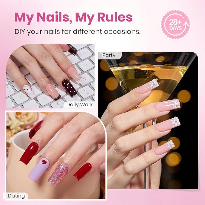 Beetles Gel Nail Tips Flat-X - Square Medium, 160pcs 16 Sizes, Pre-Etched Half Matte Full Cover Soft Acrylic False Nail Tips Clear Press on Easy DIY Extension Salon for Flat & Natural Nail Beds