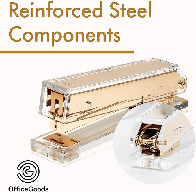 OfficeGoods Acrylic Stapler – Aesthetic & Durable Gold Desk Staple for Modern Office – Stylish & Compact Office Supplies for Women & Men