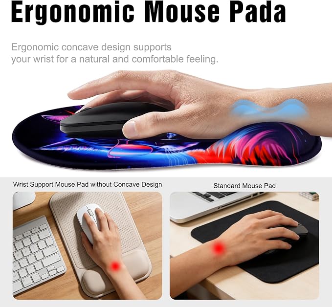 Ergonomic Mouse Pad with Wrist Rest - Gel Wrist Support Mousepad with Non-Slip PU Base for Computer, Laptop, Office & Home