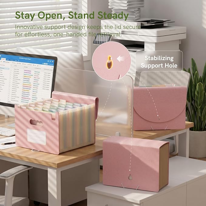 ABC life 26 Pockets Accordion File Organizer, Blush Pink | Expanding File Folder for Letter/A4 Size, Portable Document Holder with A-Z Tabs for Tax Receipt, School, Home, Office