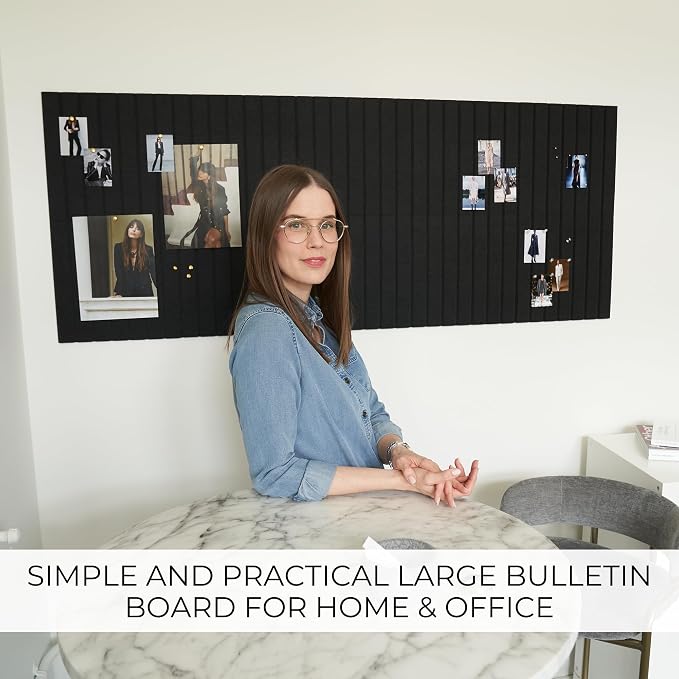 Large Felt Bulletin Board - Stylish 35 x 47 Inch Cork Board Alternative | 12 Customizable Adhesive Tiles with Golden Pins Perfect to Display Your Photos - Great for Office and Wall Decor