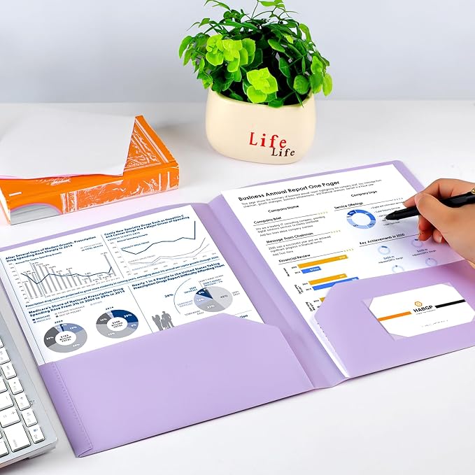 48 Pack Colored File Folders with Pockets, Pastel, Cute Plastic Folders | Business Card Holder, Decorative Pocket Folders, for Documents, for Filing Cabinet, School, Office, Resume Portfolio
