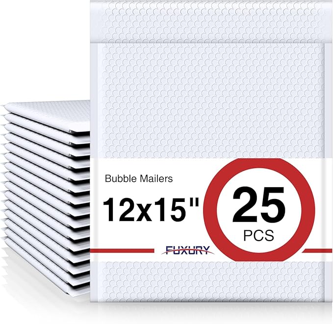 Fuxury Bubble Mailers 12x15" White Padded Envelopes 25 Pack large bubble mailer Strong Adhesion Padded Mailer,Self-Seal Bubble Envelope for Mailing Small Business,Magazine, Clothing.