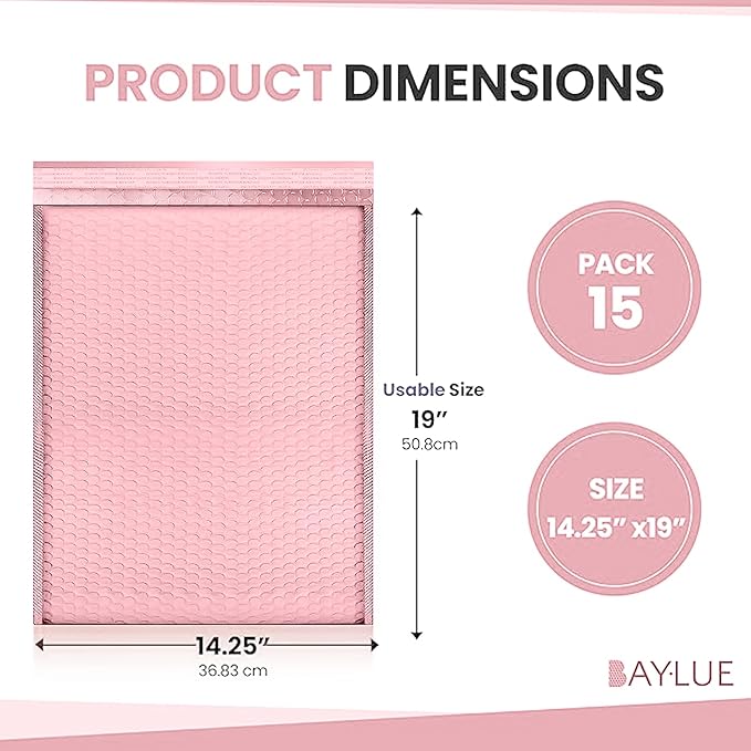 Light Pink Poly Bubble Mailers 14.50x20 Inch #7 | Self Seal Large Padded Envelopes | Air Cushioned Bubble Mailer | Usable Size 14.25x19 Inch | Waterproof Lightweight Mailing Shipping Bags | 15 Pack