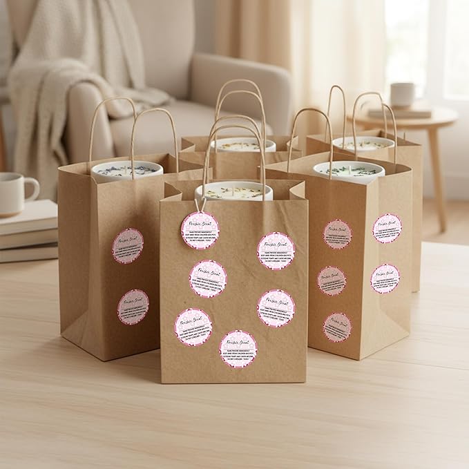PANTIDE Freshiess Scent Care Instruction Stickers - 500 Count Car Freshie Warning Round Labels, Adhesive Roll Stickers with Line to Write Thermal Printed for Small Business (2 x 2 Inch, Pink Flower)