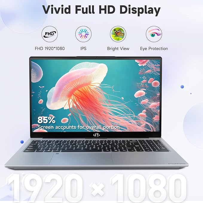 NIMO 15.6" FHD IPS Laptop, Core i3-1215U 6-Core Up to 4.4GHz (Beats R5 7520U), 8GB RAM 256GB SSD, Wi-Fi 6, Backlit Keyboard, Fingerprint Reader, 65W Type-C Charging, Student & Business Notebook