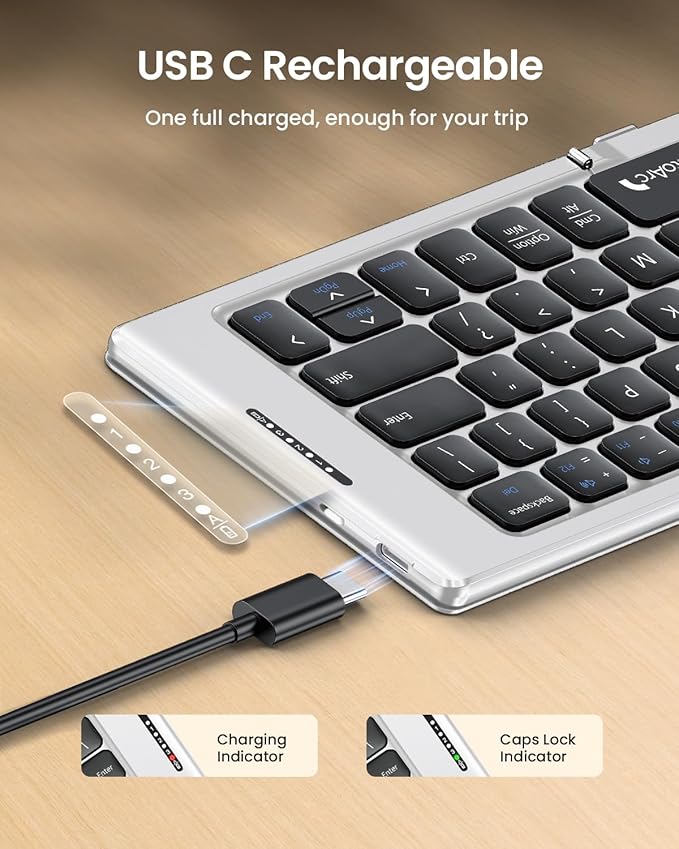 ProtoArc Foldable Compact Keyboard, XK04 Portable Bluetooth Keyboard with PU Leather Cover, Pocket-Sized Wireless Travel Keyboards for iPad, iPhone, Smartphone, Tablet and Laptop - White Silver