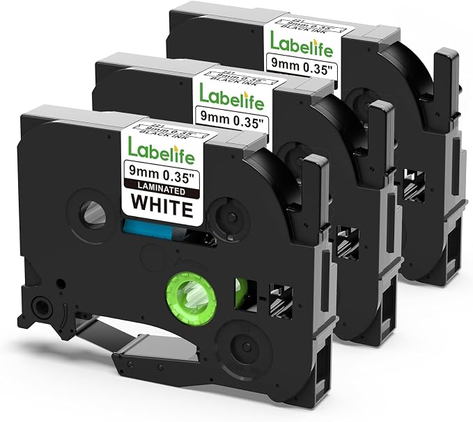 Replacement for Brother P Touch Label Maker Tape 9mm 0.35'' TZe-221 TZe221 | TZe TZ Label Tape Laminated White Compatible with Brother PT-D210 PT-D220 PT-H110 PT-D400 Label Makers, 3/8 Inch, 3-Pack