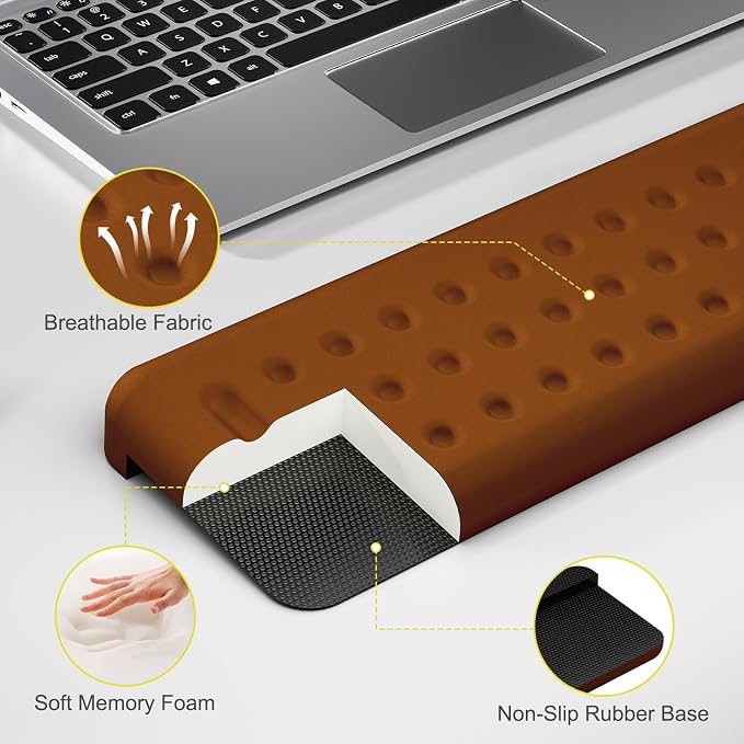 Leolee L-Shaped Desk Elbow Pads for Desk, Brown Arm Rest for Desk | Memory Foam, Non-Slip Base, Ergonomic Desk Edge Cushion, Wrist Rest for Computer Keyboard, Typing, Office, Home (2 Piece)