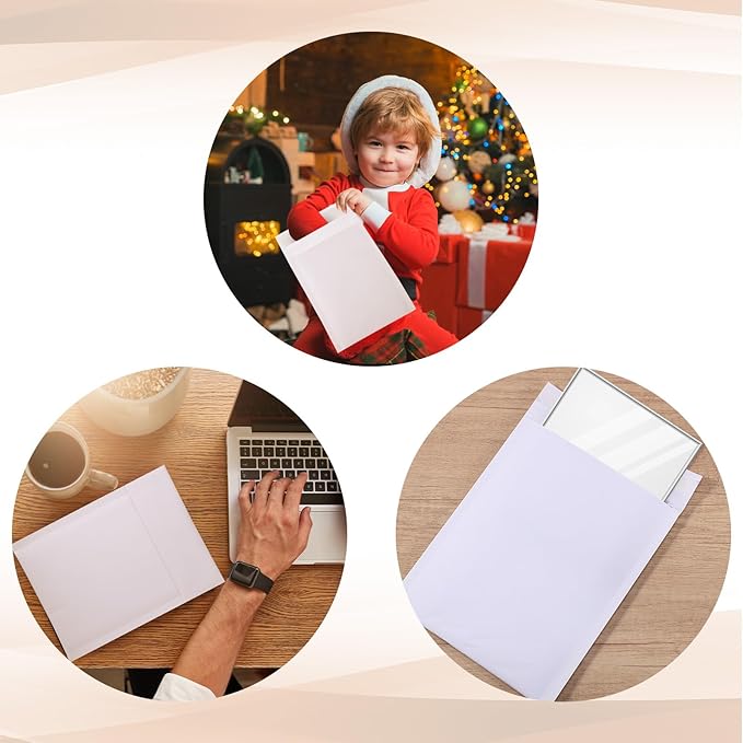 100 Pcs Kraft Bubble Mailers 3 Size Padded Envelopes Kraft Poly Mailers Bubble Lined Shipping Envelopes Mail Shipping Bags for CDs Book Business Supplies (White)