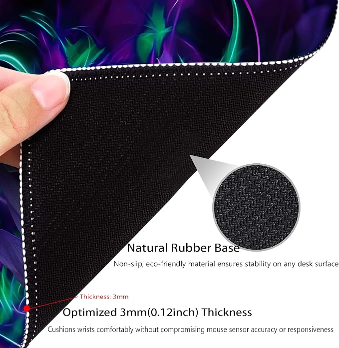 Abstract Neon Lotus Painting Mouse Pad, Glowing Flowers Blossom Desk Mat | Modern Floral Purple Design Art, Cute Mousepad Stitched, Anti-Slip Base Smooth Surface, 9.5 x 7.9 Inches