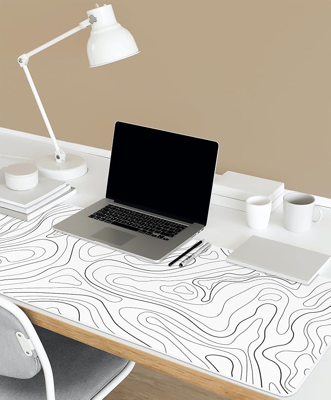 Topographic Mouse Pad XL - Large Extended Desk Mat for Gaming, Black and White Minimalist Keyboard Pad for Office & Home