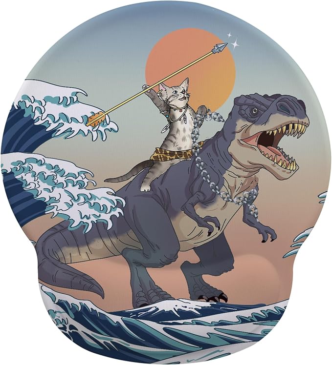 Cat and Dinosaur Mouse Pad with Gel Wrist Support, Smooth Surface Ergonomic Mouse pad, Non-Slip Pain Relief Desk Mat for Gaming, Work & Office Desktop