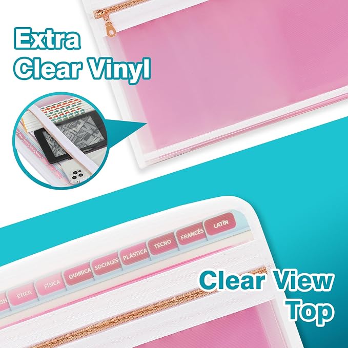 H4D Accordion File Organizer, 13 Pocket Expanding File Folder, Pink | Zippered, Front Clear Pouch, Letter Size Paper, A4 Paper, Fit for Documents