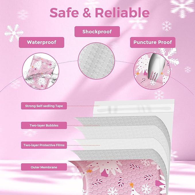 Metronic Christmas Bubble Mailers 6x10 Inch 50 Pack Cute Bubble Mailers Usable Size 6x9" Waterproof Padded Envelopes Mailing Envelopes for Shipping Gift, Jewelry, Makeup, Small Items