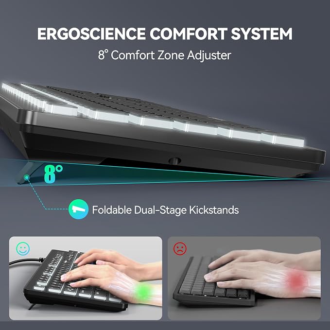 TECKNET Wired Keyboard, Silent Typing, Full-Size Layout,RGB Backlit | Spill-Resistant Design, USB-A Plug & Play, Slim Membrane Keys, Office Ready, PC, Laptop & Mac Compatible