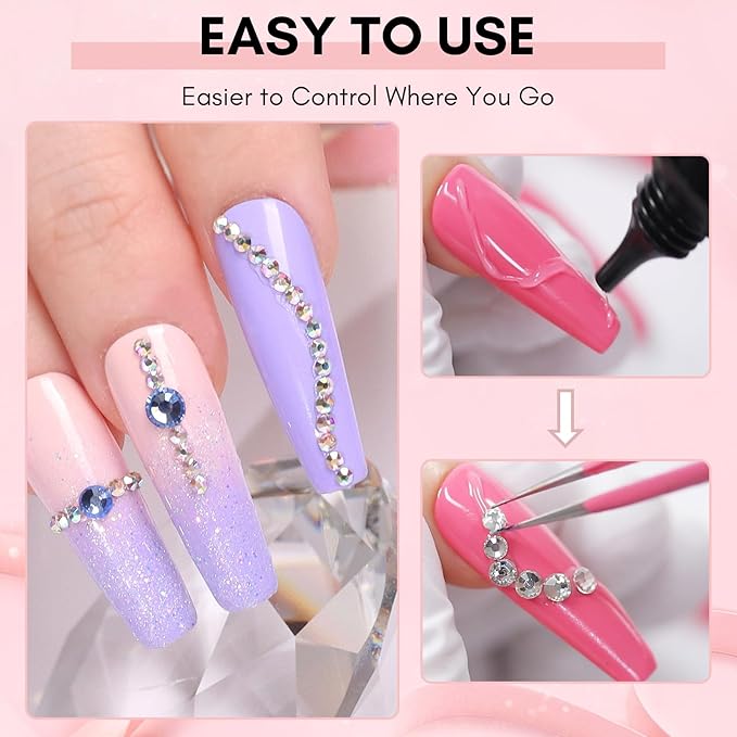 Makartt Nail Rhinestone Glue, Super Strong Gel Nail Glue for Rhinestones, 3D Art Design Charms and Gems, for Jewel Crystal Beads Gems Diamonds, UV/LED Need, Easy Use, 15ML