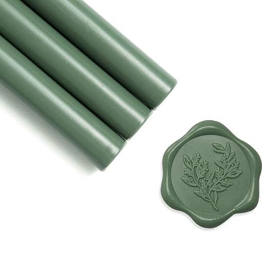 UNIQOOO Olive Green Glue Gun Sealing Wax Sticks for Wax Seal Stamp - Perfect for Wedding Invitations, Thank You Card, Mails, Wine Gift Wrapping, Christmas Gift, Pack of 8
