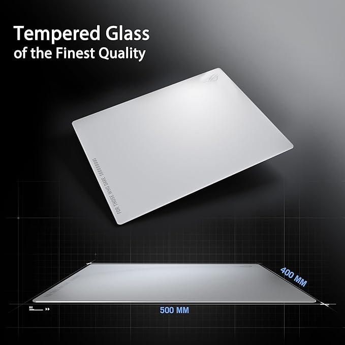 ASUS ROG Moonstone Ace L Glass Gaming Mouse Pad – 19.7” x 15.7”, Ultra-Smooth Matte Tempered Glass for Quiet Ultrafast Glides, Impact/Scratch Resistant, Easy to Clean, Anti-Slip Silicone Base - White