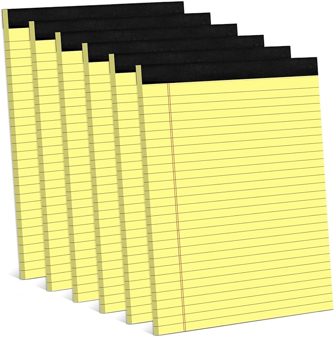 6 Pack Note Pads 8.5x11, Wide Ruled, Lined Writing Pads Yellow Legal Pads | Letter Size 8.5 x 11 Notebook for Work Micro Perforated Legal Notepads Yellow Lined Paper Pads 27 Lines, 30 Sheets/Pad
