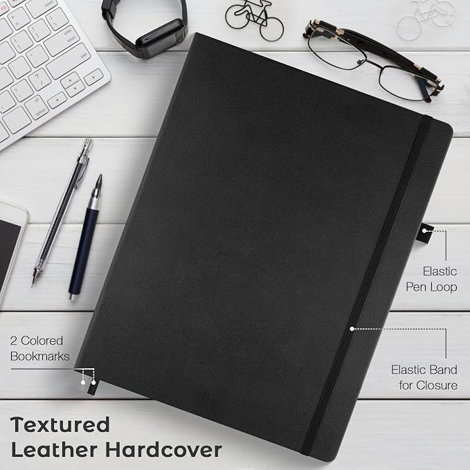 Graph Paper Notebook,Large 8.5 x 11 Hardcover Leather Journal for Women Men | 3 Pack Grid Notebook Journal for Work School Supplies, Lay Flat for Smooth Writing, Journaling, Drawing, Engineering Notes