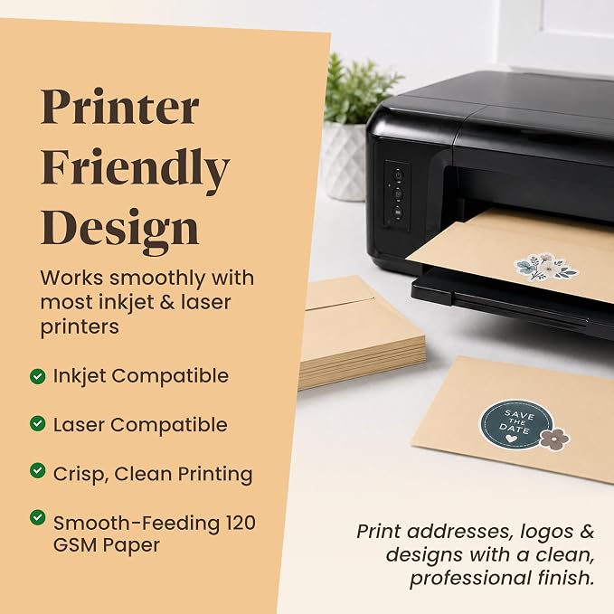 110 5x7 Kraft Brown Invitation Envelopes - for 5x7 Cards - A7 - (5 ¼ x 7 ¼ inches) - Perfect for Weddings, Graduation, Baby Shower - 120 GSM - Peel, Press & Self Seal - Square Flap