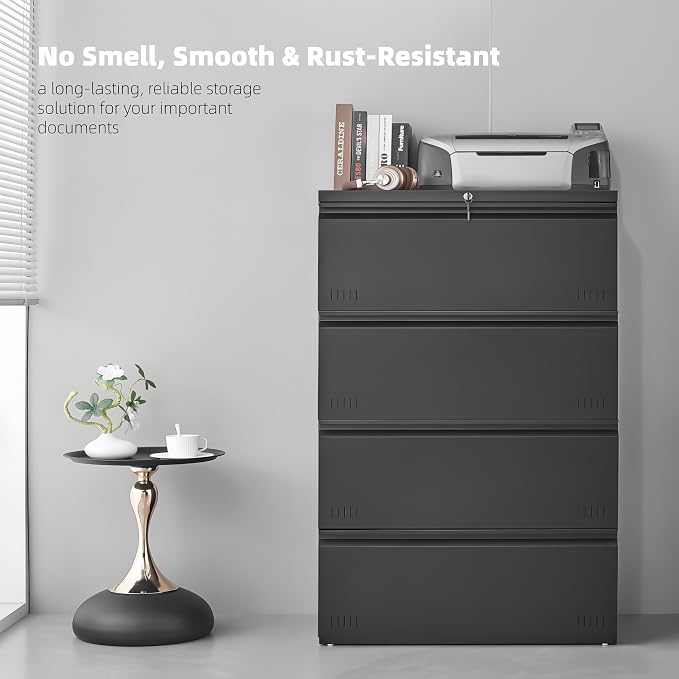 Approgreent Lateral 4 Drawer File Cabient with Lock, Metal Filing Cabinets for Home Office, Heavty Duty Office Storage Cabinet for A4/Letter/Legal (Matte Black)