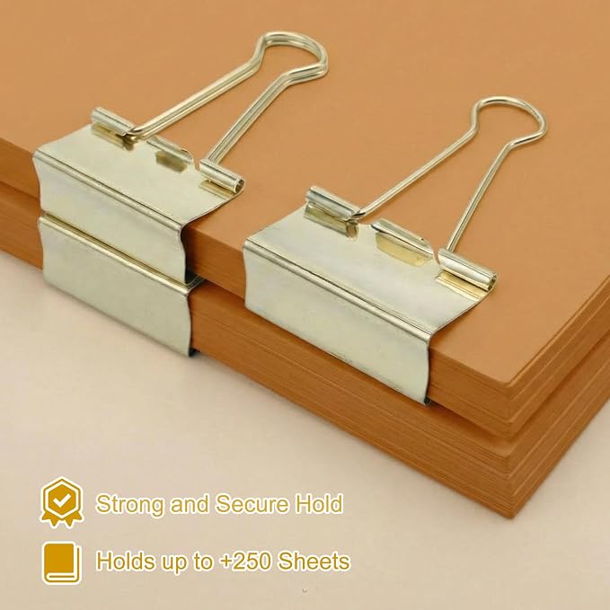 Frienda 12 Pack 2 Inch Extra Large Binder Clips, Big Paper Clamp,Gold | Back to School Supplies, Teacher Must Have, Metallic Finish, Non-slip Grip, Reusable, Office & Home Paper Organization