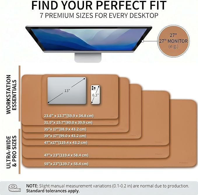 Large Desk Pad Non-Slip Desk Mat Protector for Keyboard Mouse Waterproof Vegan Leather Surface Faux Leather Laptop Mat Smooth Mouse Pad Premium Gift Tube Caramel Brown 39" x 17"