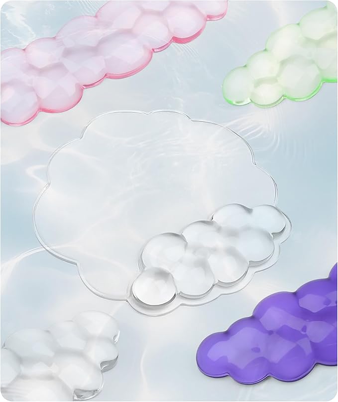 Mouse Pad with Wrist Rest, Soft Cloud Gel Keyboard Mouse Pad Set with Hand Wrist Support, Cute Non Slip Office Desk Accessories for Comfort/Pain Relief/Computer/Laptop (2Pc Clear Cloud)