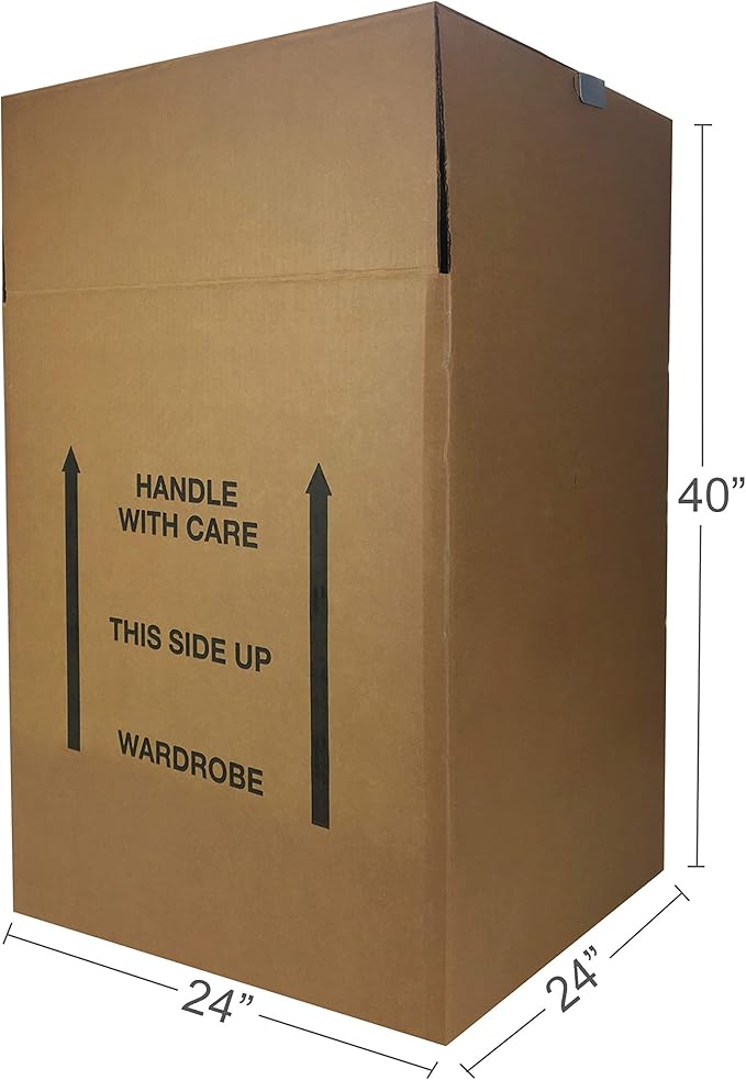 Amazon Basics Wardrobe Clothing Moving Boxes with Bar, 6 Pack, Brown, 24" x 24" x 40"