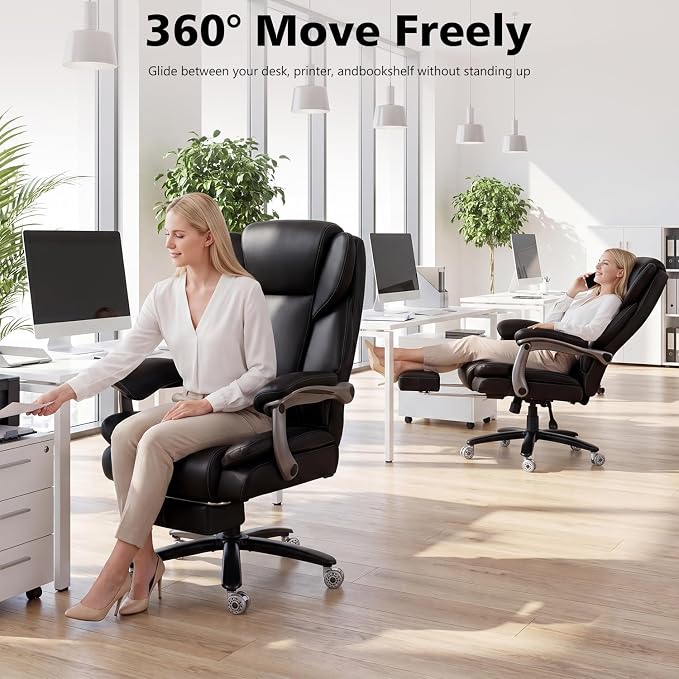 500lbs Reclining Big and Tall Office Chair for Heavy People with Foot Rest | Heavy Duty Executive Desk Chair,High Back Computer Chair,Adjustable Lumbar Support,Pocket Spring Cushion