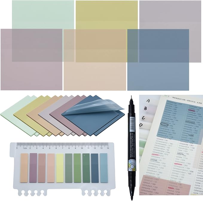 YOUDEFUL 800Pcs Transparent Sticky Note, 3"x3" Clear Sticky Note, Morandi | Waterproof Translucent Sticky Note for Books Annotation, Back to School Sticky Notes for Bible Study, School, Office