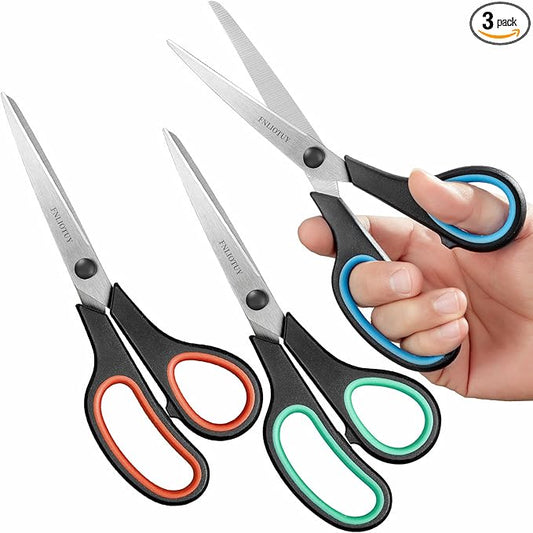 3-Pack 8" Scissors, Stainless Steel Craft Scissors, All Purpose Heavy Duty Scissors with Ultra Sharp Blades & Ergonomic Comfort Grip Handles, for Office, Home, School, Sewing & Crafts