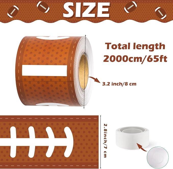 BeYumi Football Patterned Border Trim - 65ft Back to School Football Straight Rolled Border Trim Rugby Sports Bulletin Board Set Classroom Chalkboard Kindergarten Elementary Home Party Decoration