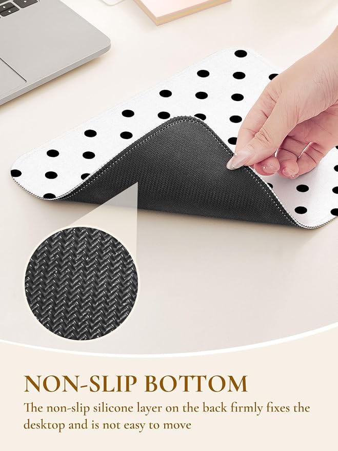 Square Cute Dots Mouse Pad with Stitched Edge, Premium Waterproof Cloth Aesthetic Small Dot Mouse Mat, Non-Slip Rubber Base Funny Mousepad Desk Accessories,Dots White
