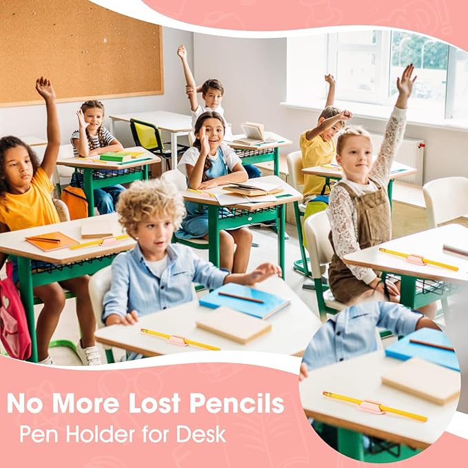 20 PCS Adhesive Pencil Holders for Desk, Silicone Pen Holder for Notebook Wall Clipboard, Durable Pencil Holder for Classroom School Office Home Teacher Student Supplies, Pink