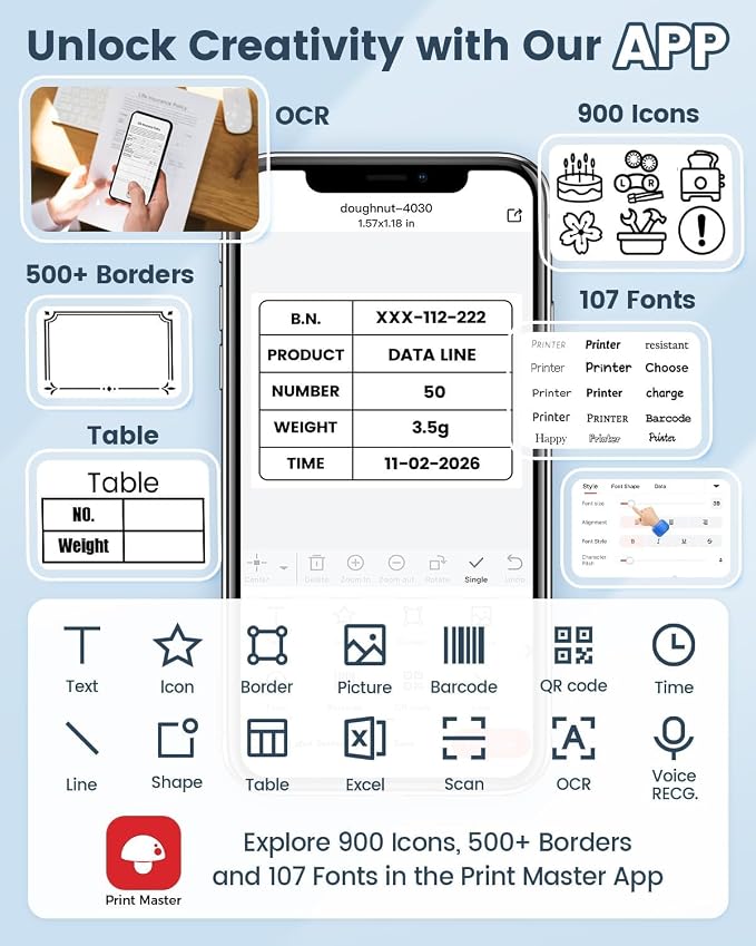 Phomemo Thermal Label Maker Machine with Tape (3 Rolls), Sticker Printer | 2 Inch Wide Waterproof Label Machine Easy to Use for Small Business, School, Black