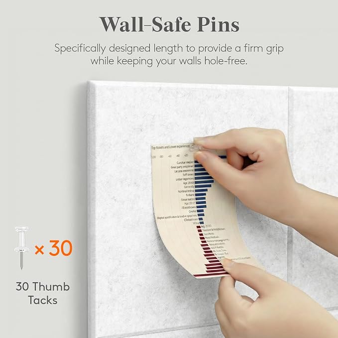 Lifewit 36"x 24" Felt Bulletin Board with Self-Adhesive, 6 Pack Cork Board Alternative for Walls, Large Pin Board Vision Board Message Board with 30 Pushpins for Office Decor, Room Decor, Gray