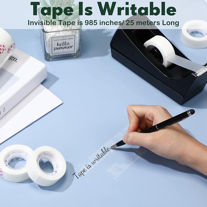 Yahenda 6 Pack Tape Dispenser, 20 Refills Weighted Non Skid,Black | 0.7x985 Inch Invisible Tape Refills Included, Weighted Non-slip Base for Office Home School Desktop, Value Set for Wrapping