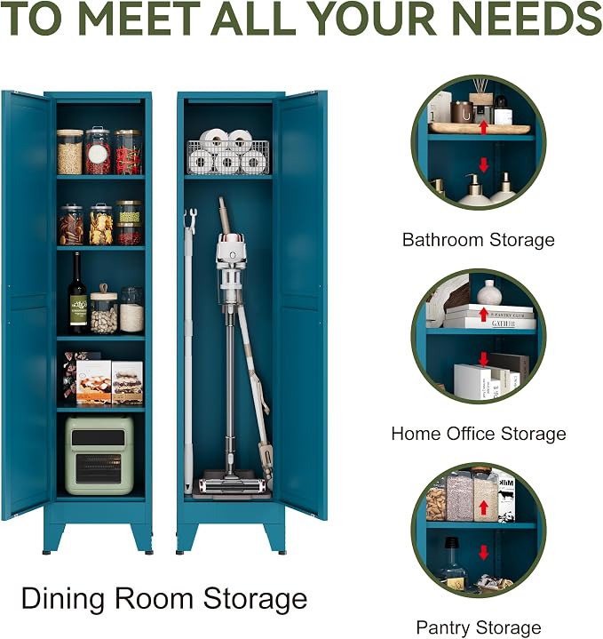 COFaR Tall Bathroom Cabinet, Metal Farmhouse Narrow Slim Storage Cabinet with Adjustable Shelves Barn Door for Bathrooms, Kitchens, Entrances Living Room (Blue)