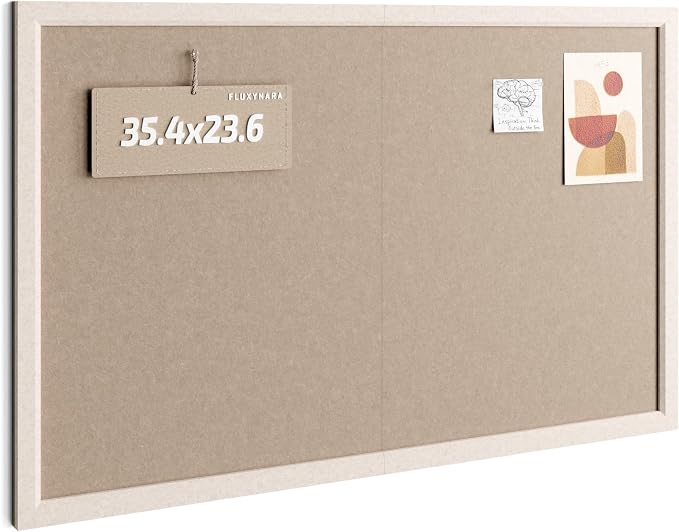 Fluxynara 35.4" x 23.6" Felt Frame Bulletin Board, Deep Camel | Cork Board Alternative with 24 Removable Adhesive Tabs, Foldable Pin Board for Wall, Home, Office, Classroom & Dorm