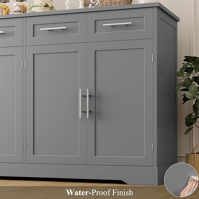 HOSTACK 60" W Sideboard Buffet Cabinet with Storage, Kitchen Cabinet, Gray | 36" Tall Kitchen Buffet Storage Cabinet with 4 Drawers, Large Coffee Bar Cabinet, Modern Buffet Table for Dining Living Room