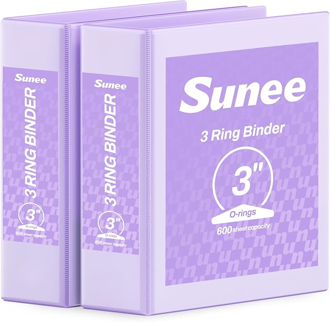 SUNEE 3 Ring Binder 1 Inch 2 Pack, Clear View Binder Three Ring PVC-Free (Fit 8.5x11 Inches) for School or Office Supplies, Purple