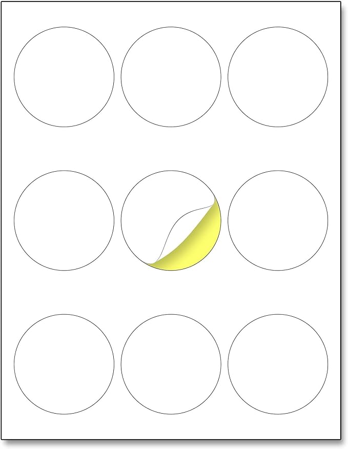 2.5" Round Matte White Sticker Label, Laser/Inkjet Printing - Letter Size, 30 Sheets