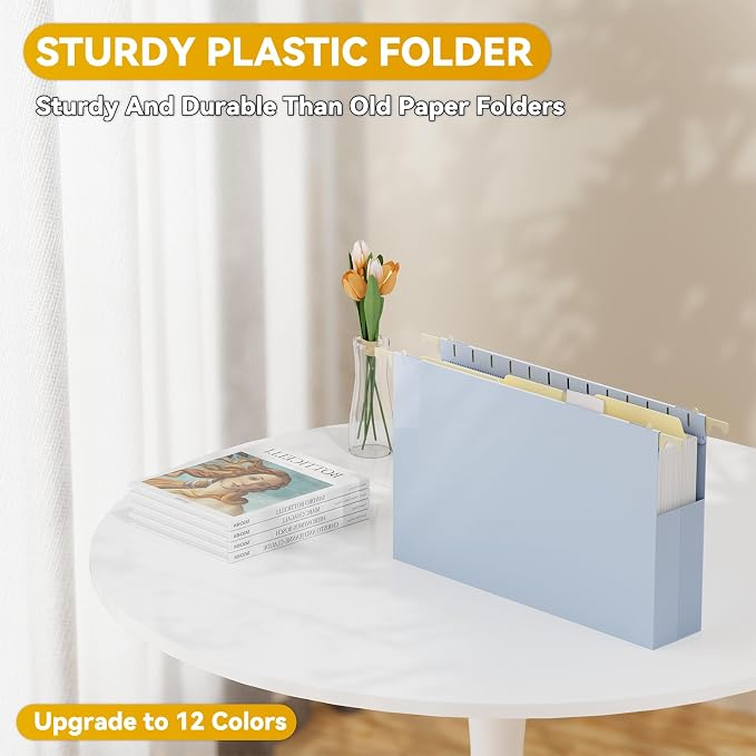 Legal Size Hanging File Folders Extra Capacity,12 Pack Plastic 2" Expandable Hang Folder with Tabs,Hanging File Organizer for File Frame/File Box/File Drawers,Sturdy Folders for Filing Cabinet