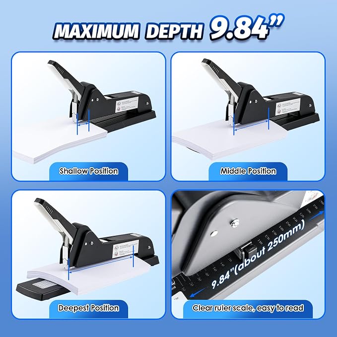 Heavy Duty Long Reach Stapler with 4000 Staples for Booklets | Frifreego Long Arm Stapler with 200 Sheets Capacity, 9.84" Adjustable Stapling Depth Suitable for Booklets & Office document
