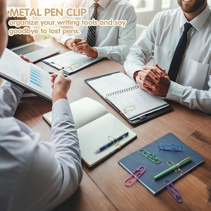 Paperclip Pen Holder for Notebook, 15Pcs Colorful Metal Pen Clip | Multi Function Large Heart Paper Clips Bookmark, Planner Accessories, Journaling Supplies for Office, School Stationery