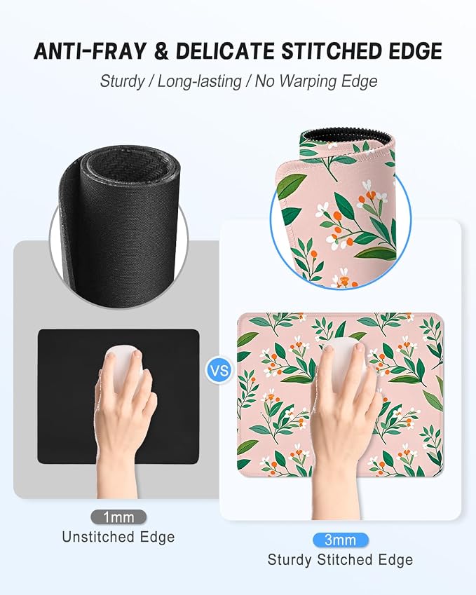 Mouse Pad, Cute Mouse Mat, 10" x 8", Pink Cute Flower | Square Waterproof Gaming Computer Mat, Textured Top, Stitched Edges, Non-Slip Rubber Base for Office Home Laptop Keyboard