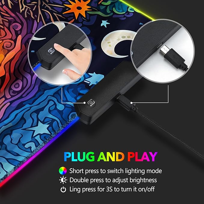 AIMSA Large Gaming Mouse Pad RGB, Keyboard Led Mousepad Extended 35.4 x 15.8 inch Non-Slip Rubber Base with 14 Lighting Modes Desk Mat, Abstract Sun